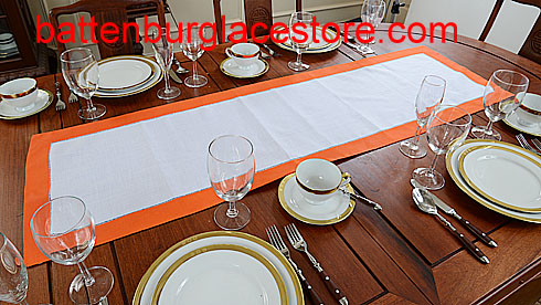 Table runner. White with Flame Orange 16x72" - Click Image to Close